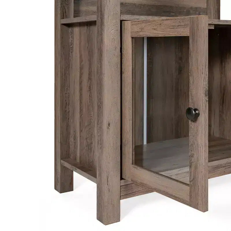 Modern Farmhouse Wooden Bookcase with Tempered Glass Cabinet Doors