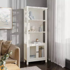Modern Farmhouse Wooden Bookcase with Tempered Glass Cabinet Doors