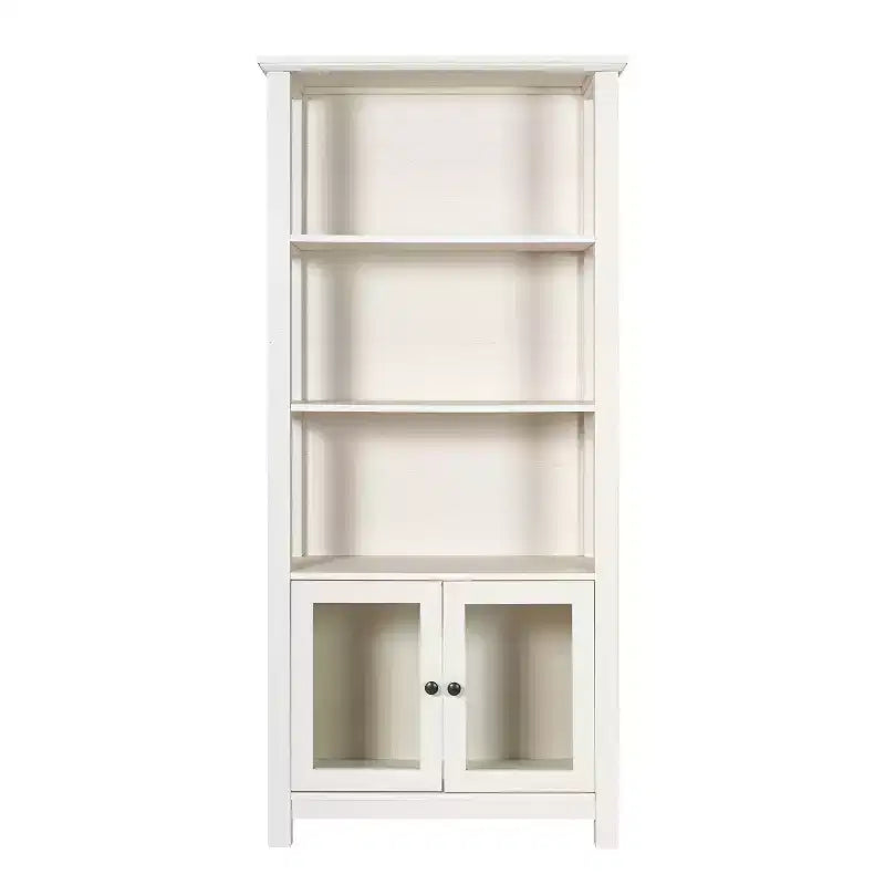 Modern Farmhouse Wooden Bookcase with Tempered Glass Cabinet Doors