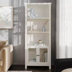 Modern Farmhouse Wooden Bookcase with Tempered Glass Cabinet Doors