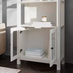 Modern Farmhouse Wooden Bookcase with Tempered Glass Cabinet Doors