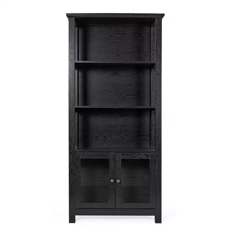 Modern Farmhouse Wooden Bookcase with Tempered Glass Cabinet Doors