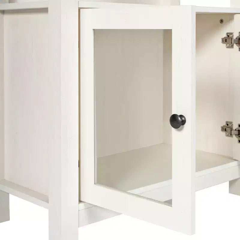 Modern Farmhouse Wooden Bookcase with Tempered Glass Cabinet Doors
