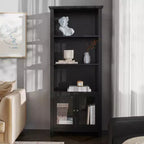 Modern Farmhouse Wooden Bookcase with Tempered Glass Cabinet Doors