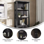 Modern Farmhouse Wooden Bookcase with Tempered Glass Cabinet Doors