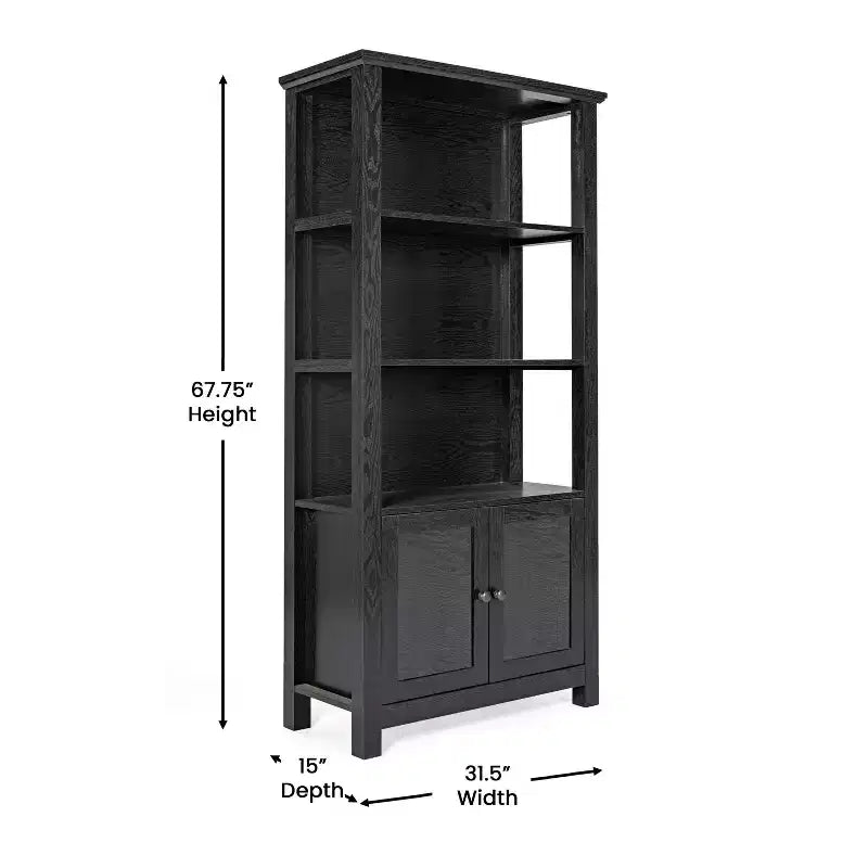 Modern Farmhouse Wooden Bookcase with Tempered Glass Cabinet Doors