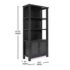 Modern Farmhouse Wooden Bookcase with Tempered Glass Cabinet Doors