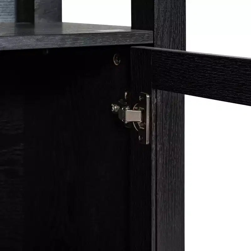 Modern Farmhouse Wooden Bookcase with Tempered Glass Cabinet Doors