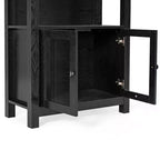 Modern Farmhouse Wooden Bookcase with Tempered Glass Cabinet Doors