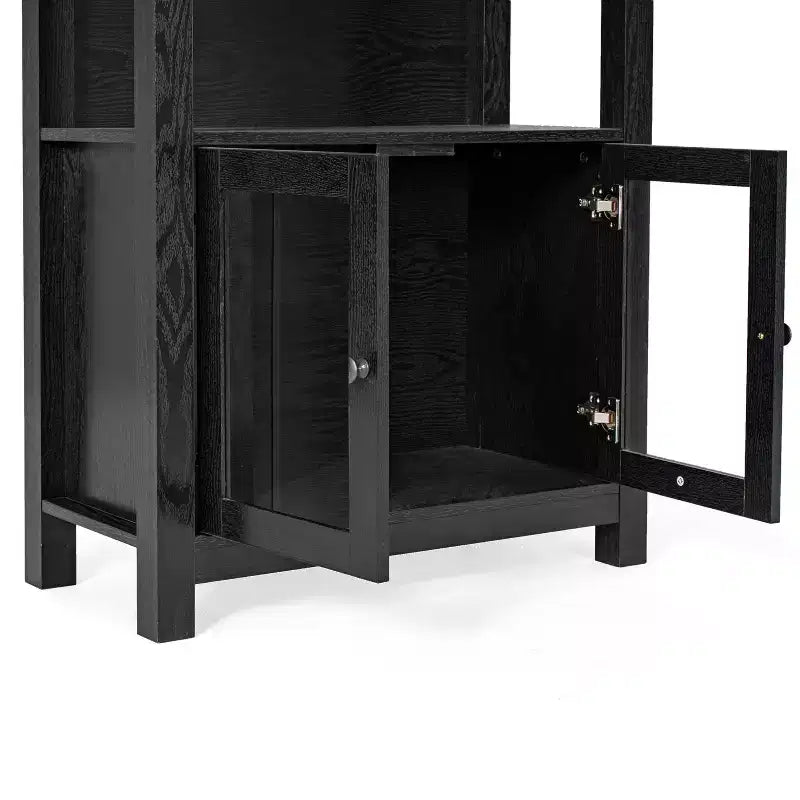 Modern Farmhouse Wooden Bookcase with Tempered Glass Cabinet Doors