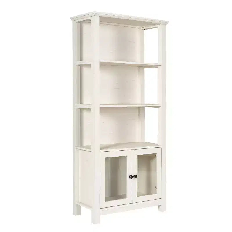 Modern Farmhouse Wooden Bookcase with Tempered Glass Cabinet Doors