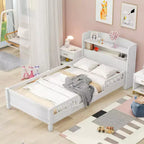 Wood Platform Bed with Built-in LED Lights and Storage Headboard