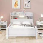 Wood Platform Bed with Built-in LED Lights and Storage Headboard