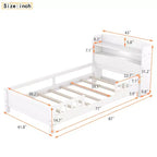 Wood Platform Bed with Built-in LED Lights and Storage Headboard