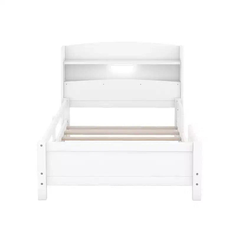 Wood Platform Bed with Built-in LED Lights and Storage Headboard