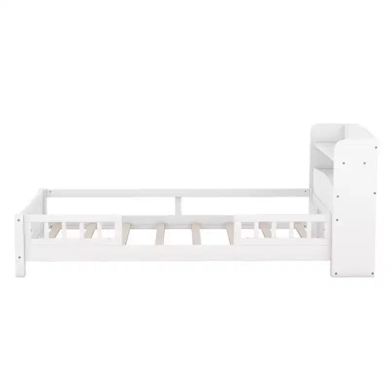 Wood Platform Bed with Built-in LED Lights and Storage Headboard