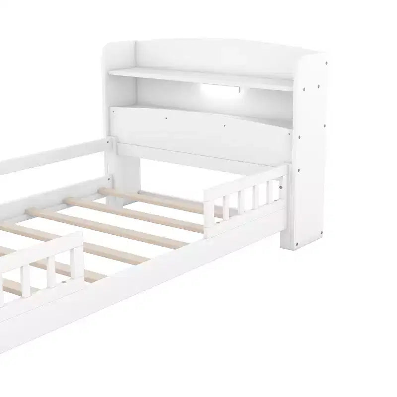 Wood Platform Bed with Built-in LED Lights and Storage Headboard