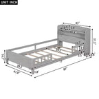 Wood Platform Bed with Built-in LED Lights and Storage Headboard