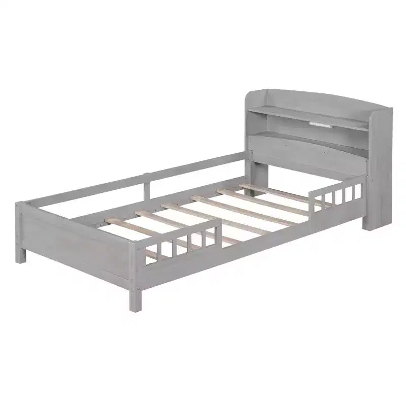 Wood Platform Bed with Built-in LED Lights and Storage Headboard