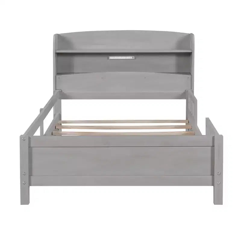 Wood Platform Bed with Built-in LED Lights and Storage Headboard