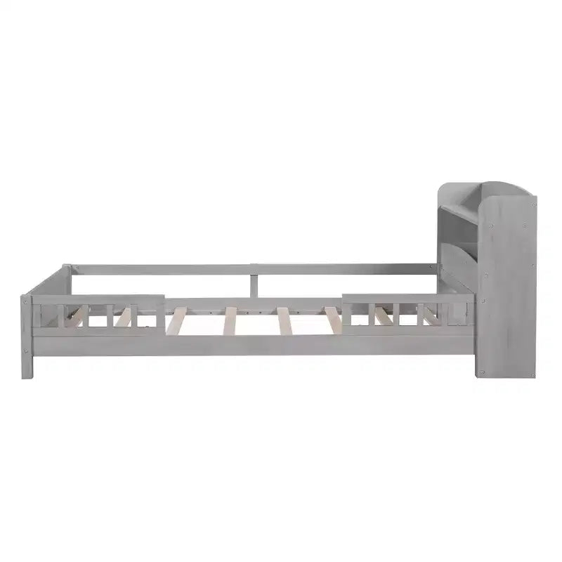 Wood Platform Bed with Built-in LED Lights and Storage Headboard