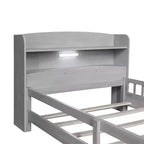 Wood Platform Bed with Built-in LED Lights and Storage Headboard