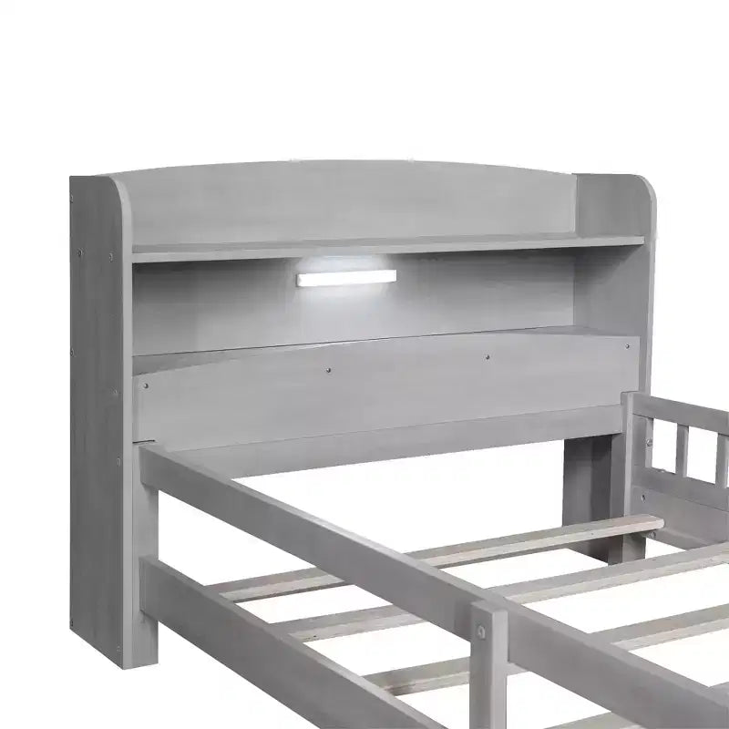 Wood Platform Bed with Built-in LED Lights and Storage Headboard