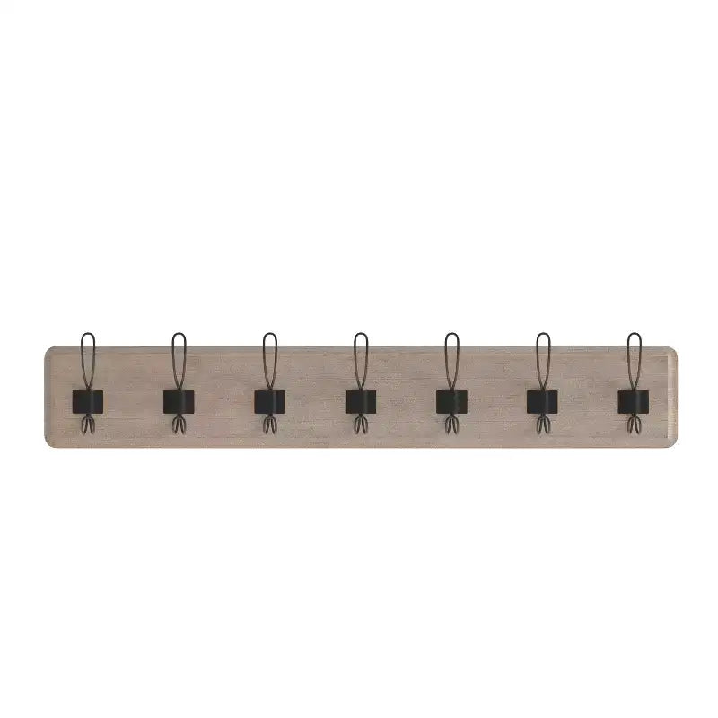Wall Mount Pine Wood Storage Rack with 7 Hanging Hooks, 86.4 cm