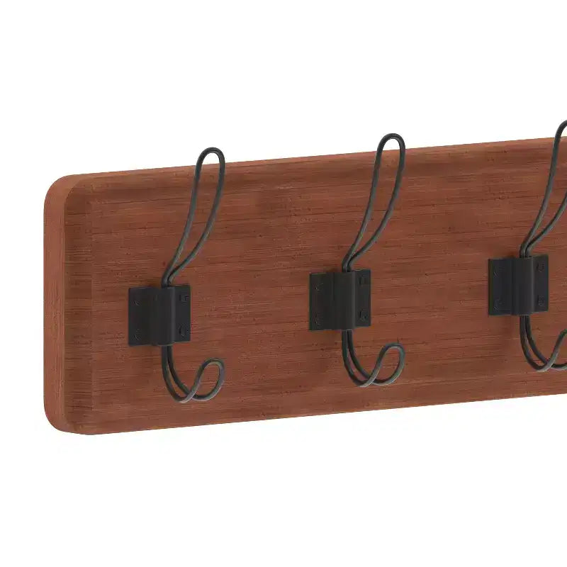 Wall Mount Pine Wood Storage Rack with 7 Hanging Hooks, 86.4 cm