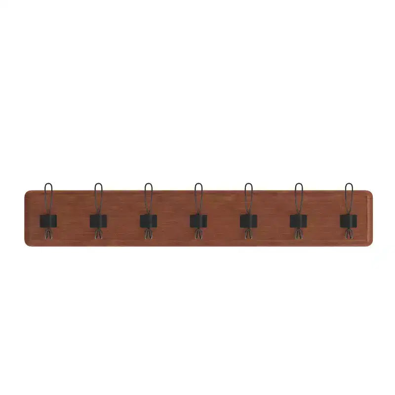 Wall Mount Pine Wood Storage Rack with 7 Hanging Hooks, 86.4 cm