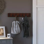Wall Mount Pine Wood Storage Rack with 7 Hanging Hooks, 86.4 cm