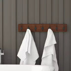 Wall Mount Pine Wood Storage Rack with 7 Hanging Hooks, 86.4 cm