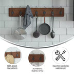 Wall Mount Pine Wood Storage Rack with 7 Hanging Hooks, 86.4 cm