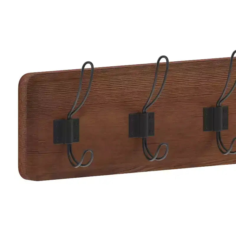 Wall Mount Pine Wood Storage Rack with 7 Hanging Hooks, 86.4 cm