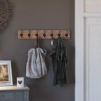 Wall Mount Pine Wood Storage Rack with 7 Hanging Hooks, 86.4 cm