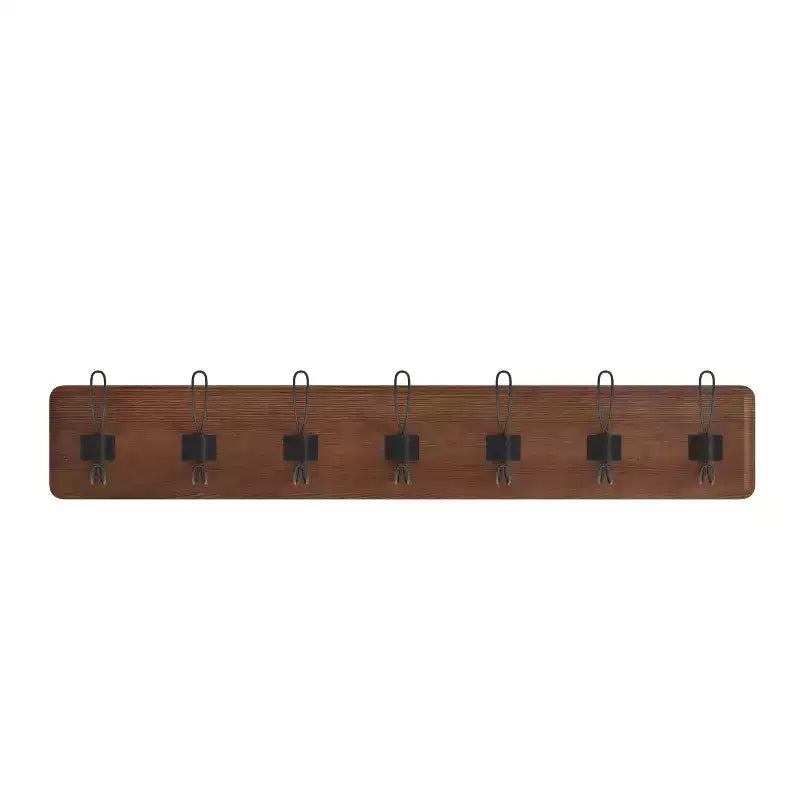 Wall Mount Pine Wood Storage Rack with 7 Hanging Hooks, 86.4 cm