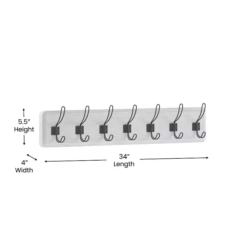 Wall Mount Pine Wood Storage Rack with 7 Hanging Hooks, 86.4 cm