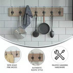 Wall Mount Pine Wood Storage Rack with 7 Hanging Hooks, 86.4 cm