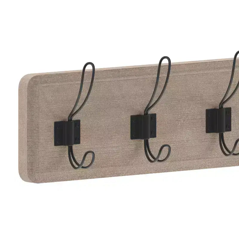 Wall Mount Pine Wood Storage Rack with 7 Hanging Hooks, 86.4 cm