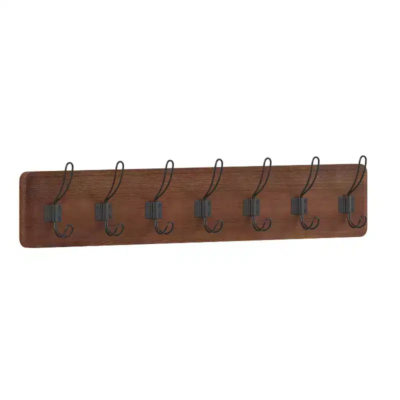 Wall Mount Pine Wood Storage Rack with 7 Hanging Hooks, 86.4 cm