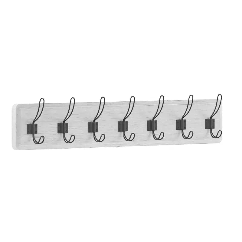 Wall Mount Pine Wood Storage Rack with 7 Hanging Hooks, 86.4 cm