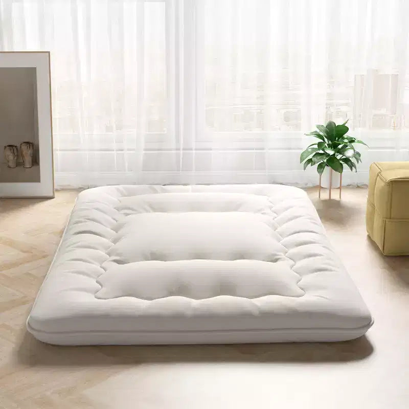 Beige Japanese-Style Floor Futon Mattress with Washable Cover and Carry Bag