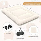 Beige Japanese-Style Floor Futon Mattress with Washable Cover and Carry Bag