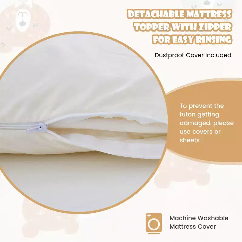 Beige Japanese-Style Floor Futon Mattress with Washable Cover and Carry Bag