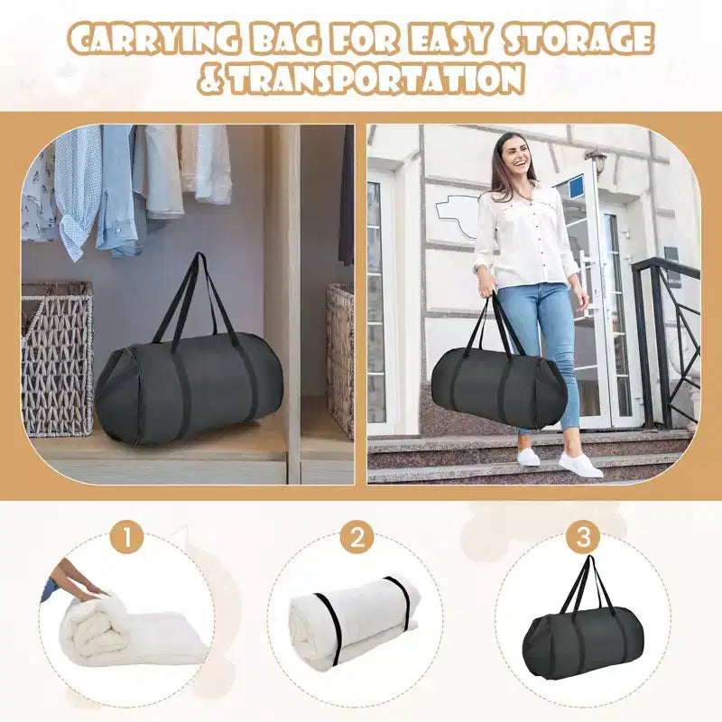 Beige Japanese-Style Floor Futon Mattress with Washable Cover and Carry Bag