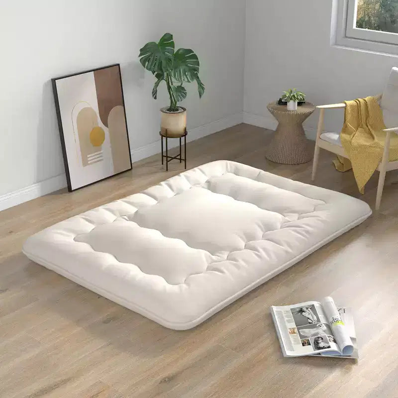 Beige Japanese-Style Floor Futon Mattress with Washable Cover and Carry Bag