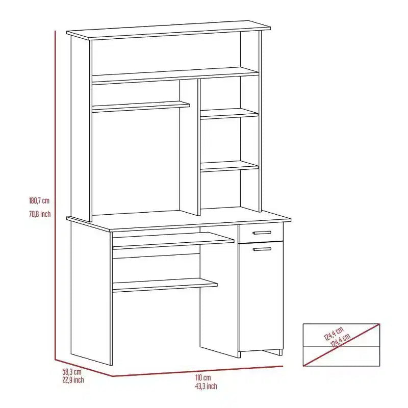 Large Computer Desk with Drawer, 109.2 × 58.4 cm