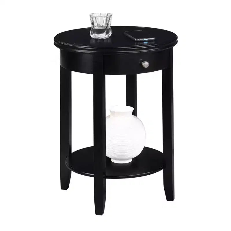 Black 1 Drawer End Table with Shelf