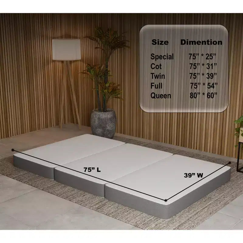 Portable Tri-Fold Gel Memory Foam Mattress with Removable Cover