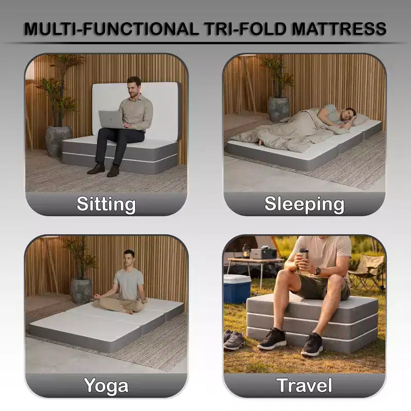 Portable Tri-Fold Gel Memory Foam Mattress with Removable Cover
